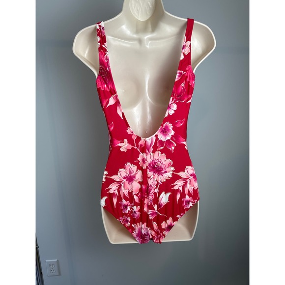 Vintage‎ Gabar One Piece Swimsuit Red/Pink Floral with Gold Accent Pre-owned - Picture 3 of 7